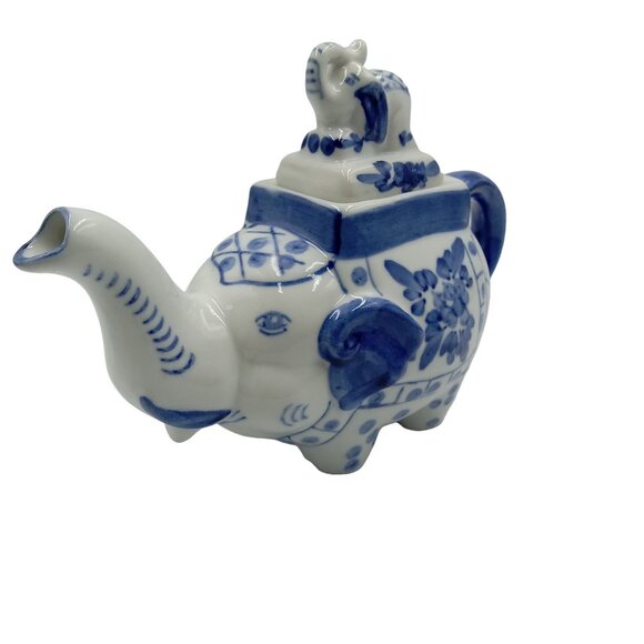 Elephant Teapot Blue & White Decorative Ceramic Decor Not for Food or Drink - Picture 2 of 12